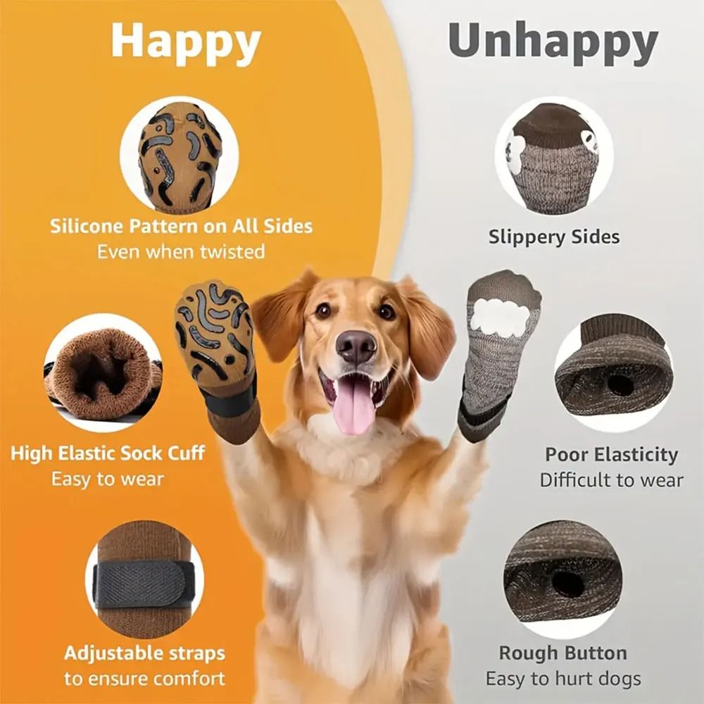 4 Pack Non Slip Dog Socks Double Sided Anti Slip Paw Protection