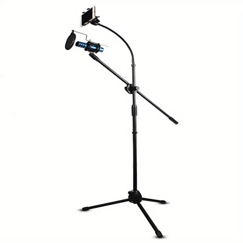 Tripod Boom Microphone Stand with Adjustable Arms and Mic Clip