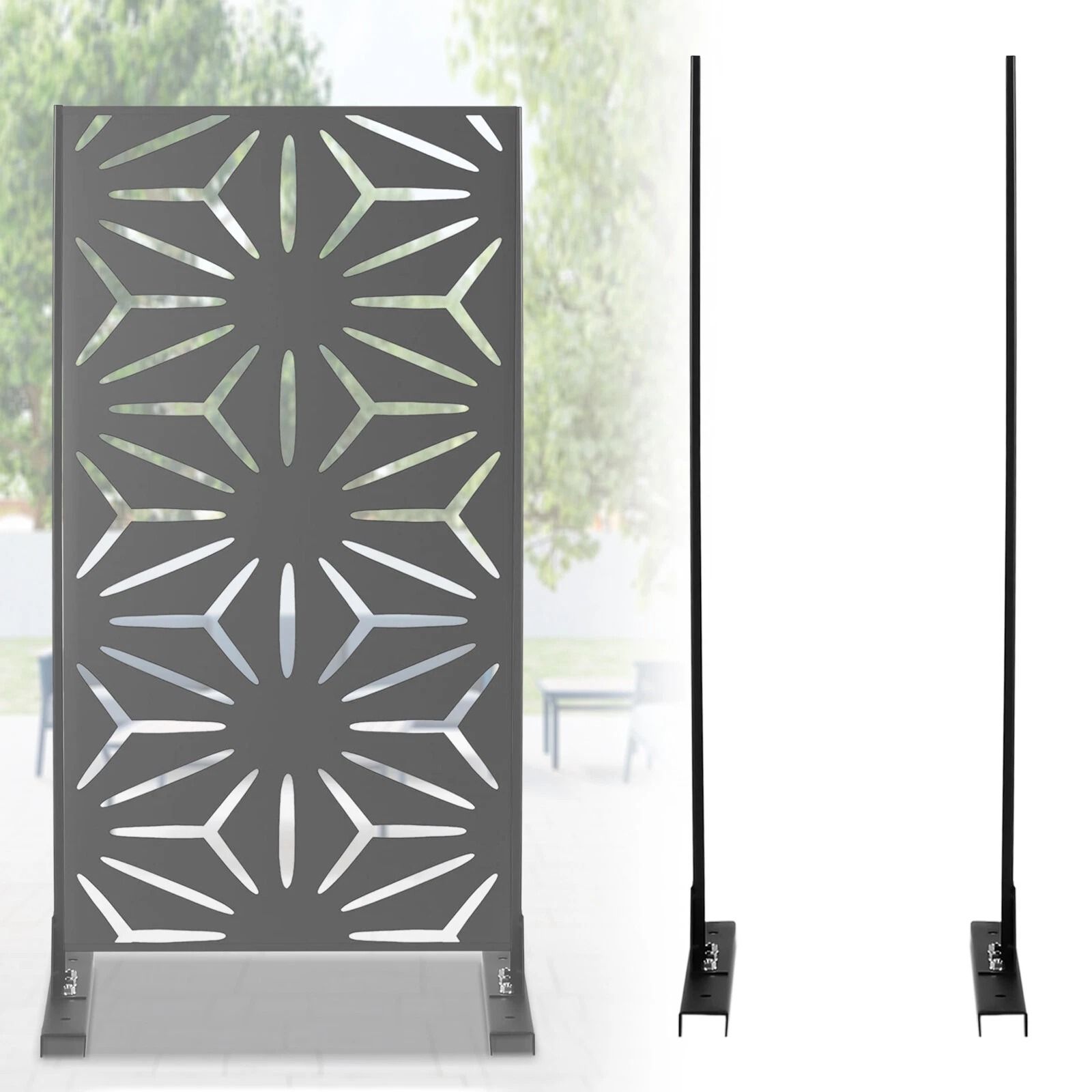 Outdoor Privacy Screen Stand, Metal Decorative Patio Fence for Yard Protection