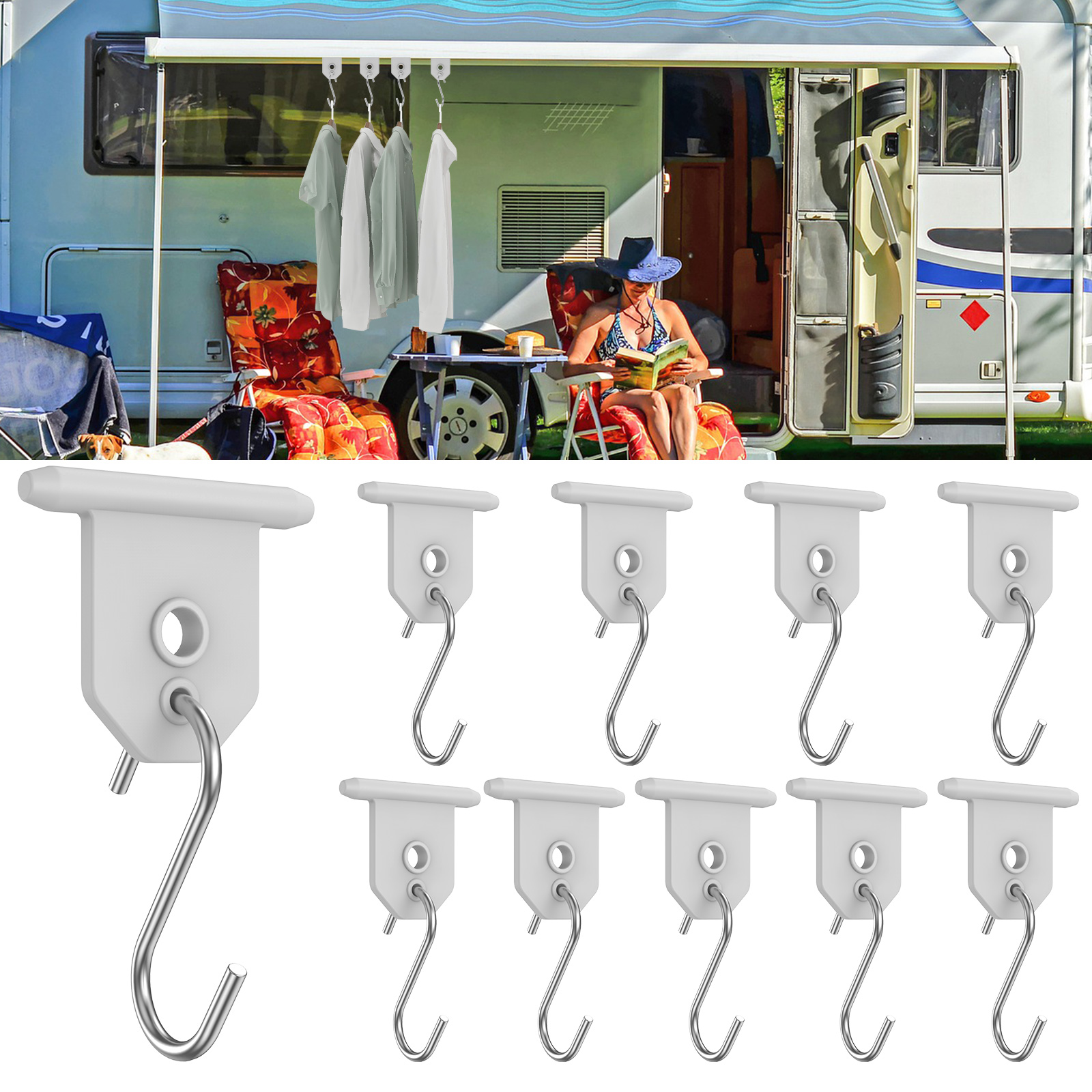 Sturdy Awning Hooks for RV, Shaped Camping Awning Hooks, Metal Party Light Hangers for Hats, Outdoor Camper Hanging