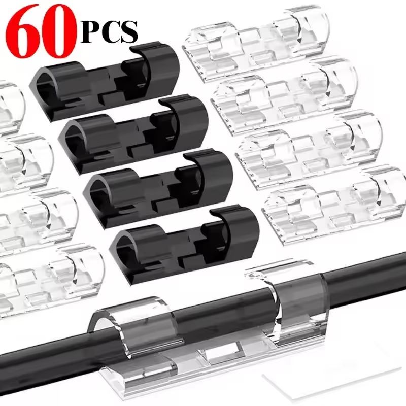 Self-Adhesive Cable Organizer Clips for Desktop and Home Cord Management