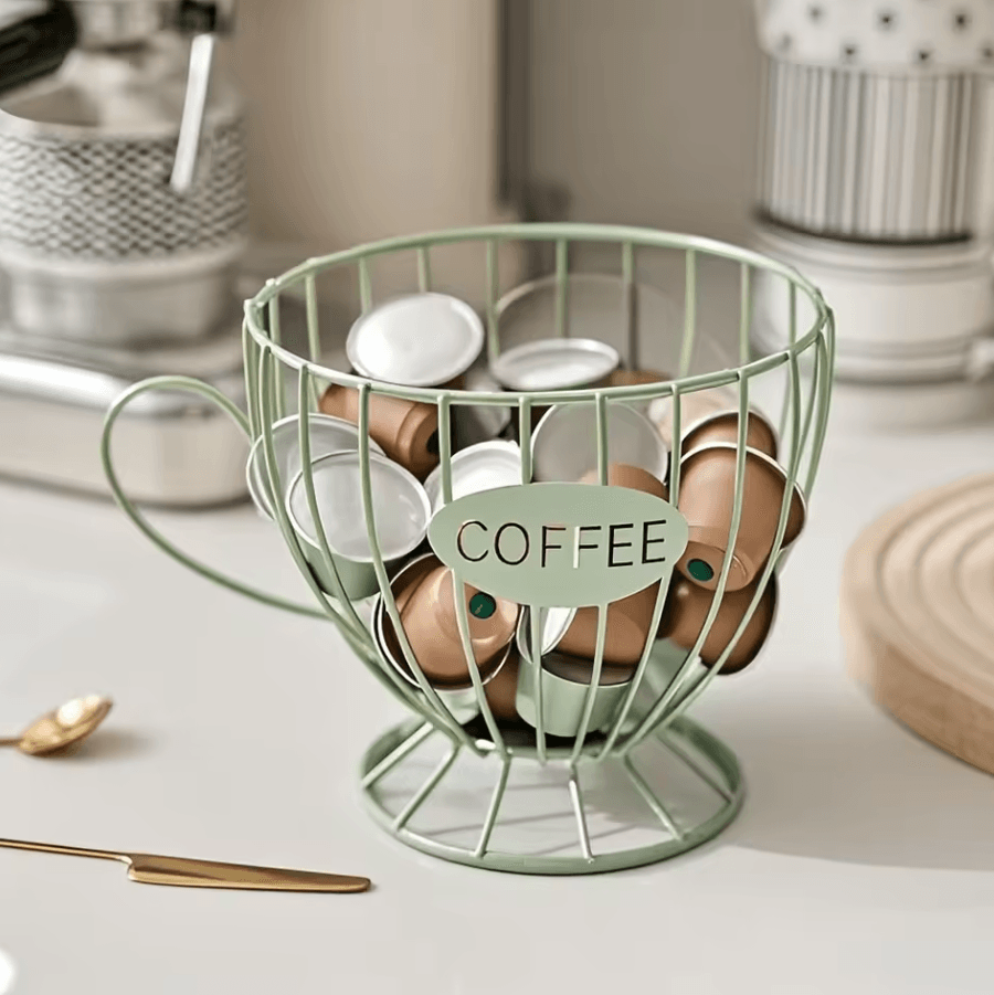 Sturdy Coffee Capsule Storage Basket – Durable Iron Frame Organizer for Capsules & Snacks
