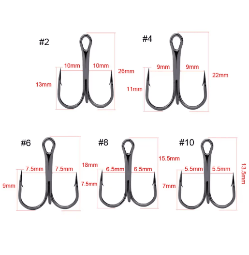 10PCS High Carbon Steel Treble Fishing Hooks Round Bend Bass Tackle Set