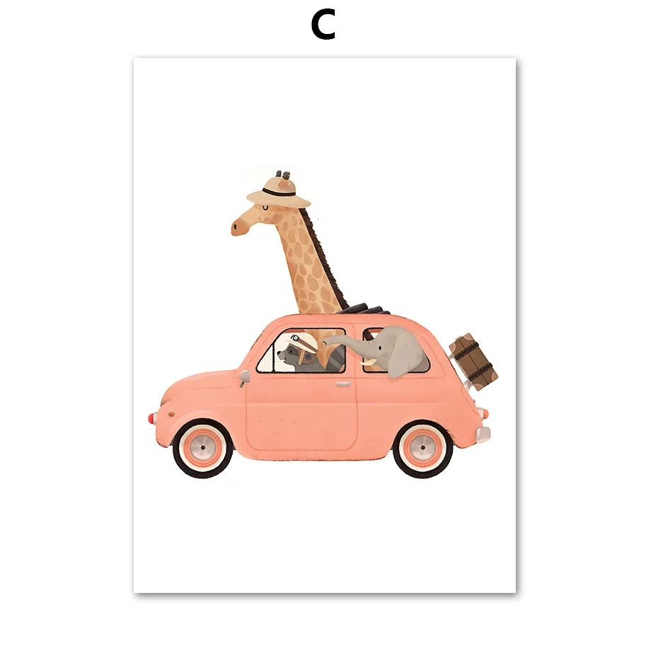 Safari Animals Nursery Wall Art Cute Elephant Giraffe Canvas Print
