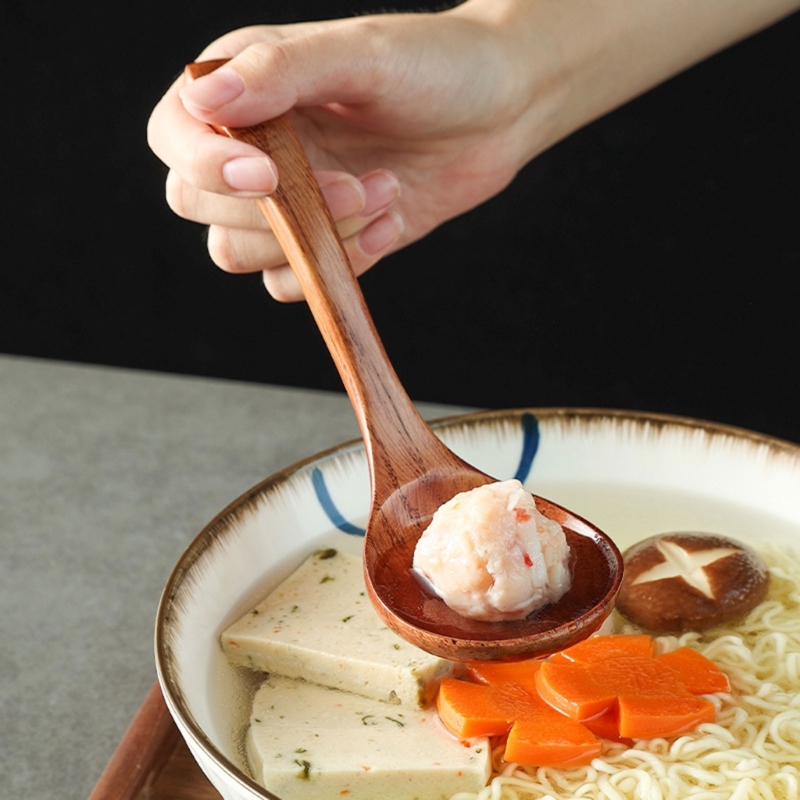 Long Handle Wooden Soup Spoon Ladle Teaspoon for Cooking and Serving Rice, Soups, and Desserts