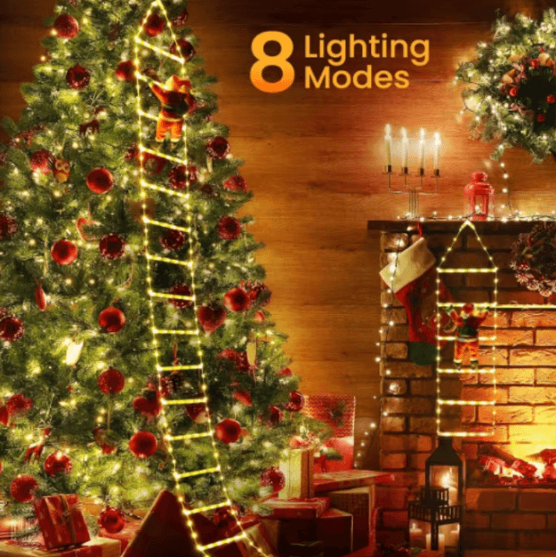 Santa Climbing Ladder LED Lights – Christmas Window & Wall Decoration