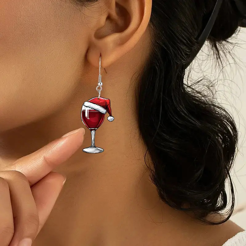 Acrylic Earrings New Fun Earrings, Christmas Carnival Shaken Wine Glass, Holiday Party Accessories