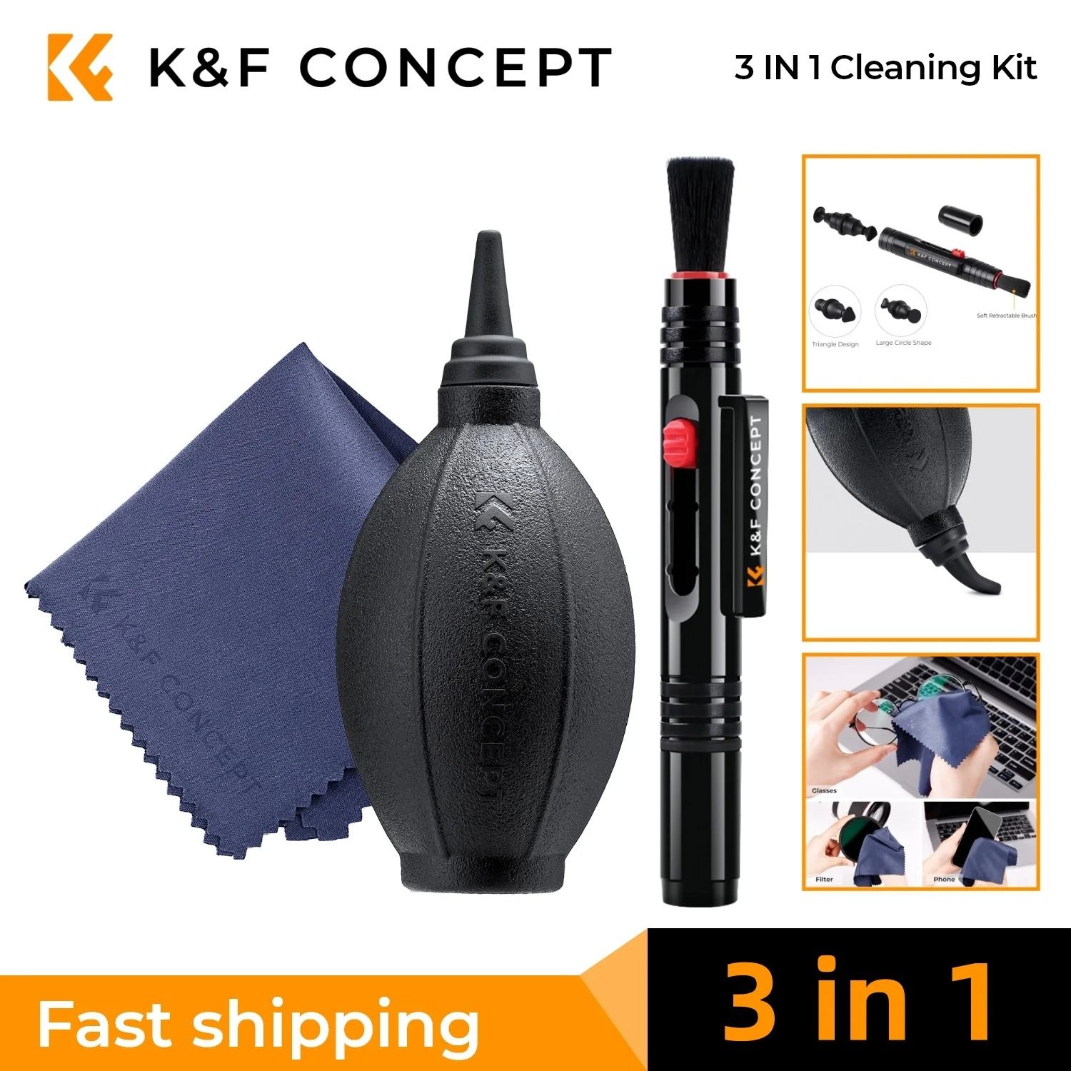 K and F Concept Camera Lens Cleaning Kit with Blower Cloth Pen and Cleaning Solution