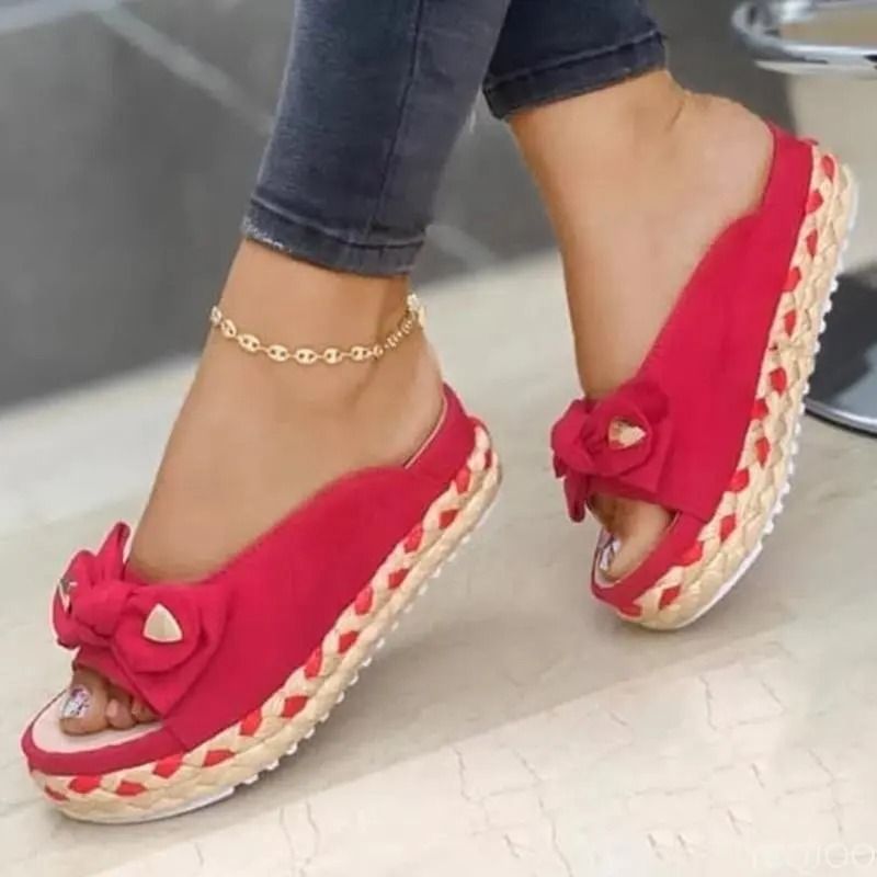 Women Bowknot Platform Flat Sandals Casual Outdoor Walking Shoes