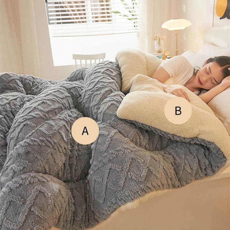 Super Thick Winter Warm Blanket for Bed, Artificial Lamb Cashmere Weighted Blanket, Soft Comfortable Quilt Comforter