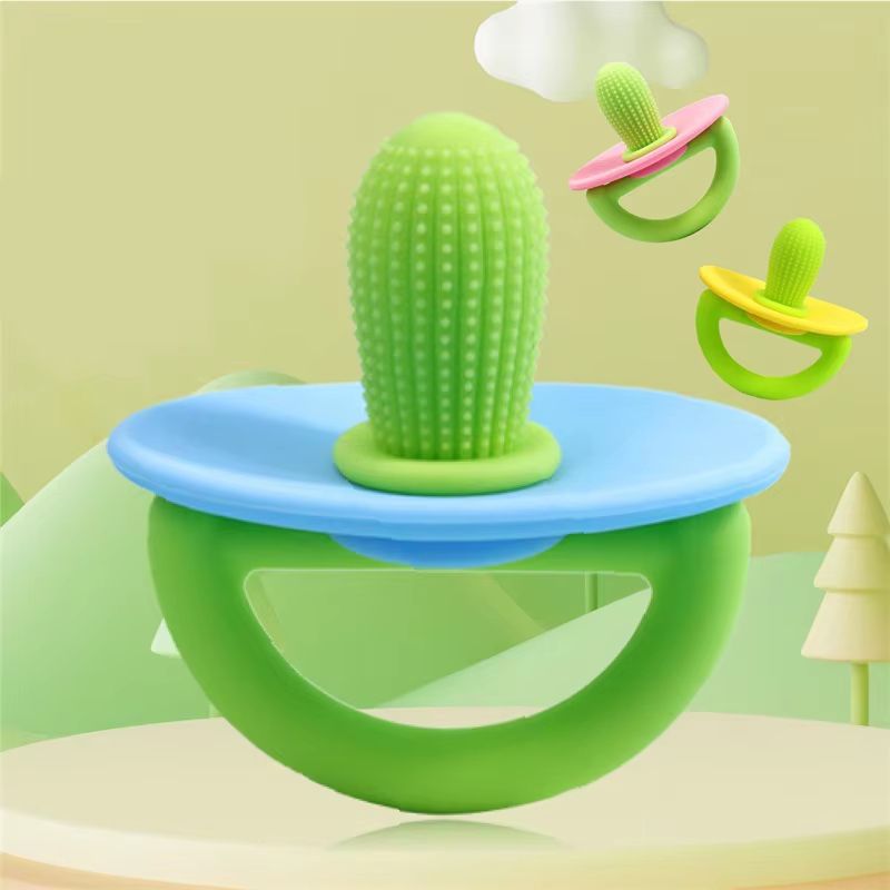 Soft Silicone Pacifier-Style Baby Teether Ring with Massage Dot