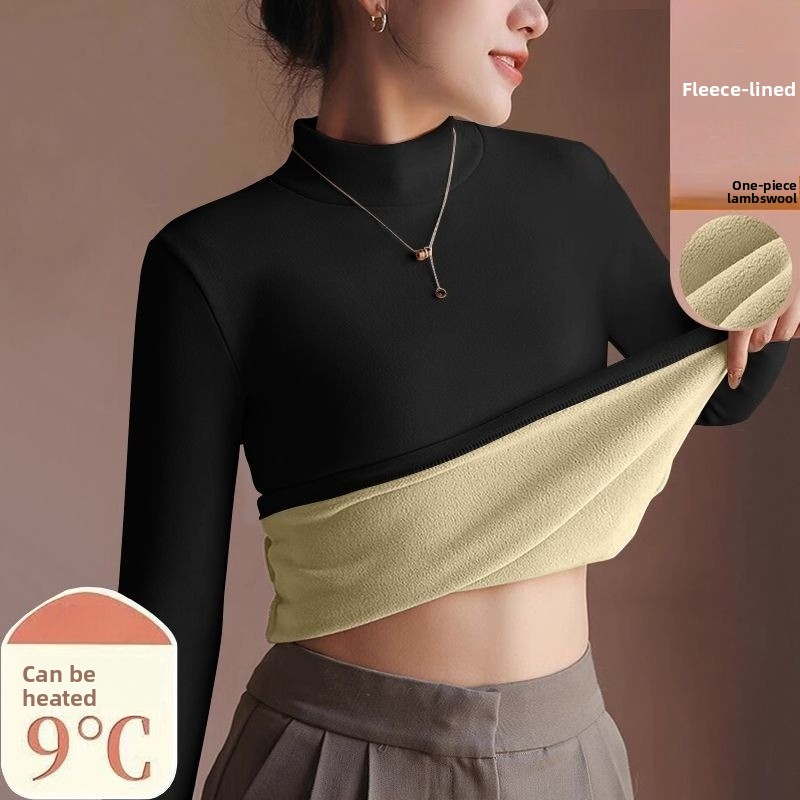 Thickened Velvet Lining Women's Sweater Autumn Winter Thermal Long-sleeved Bottoming Shirt