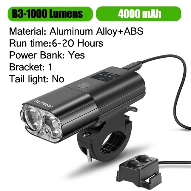 USB Rechargeable Bicycle Headlight 1000 Lumen Power Bank Flashlight