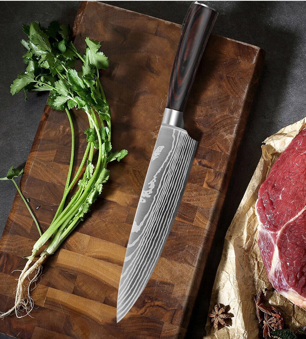 Wood 6PCS Japanese Style Kitchen Damascus Pattern Chef Knives Set