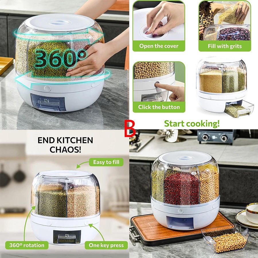 360° Rotating Food Dispenser Airtight Grain Storage Container
