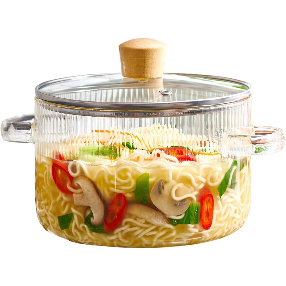 Covered Glass Cooking Pot with Lid, Heat Resistant Glass Soup Pot Dual Handles Glass Saucepan for Kitchen Use