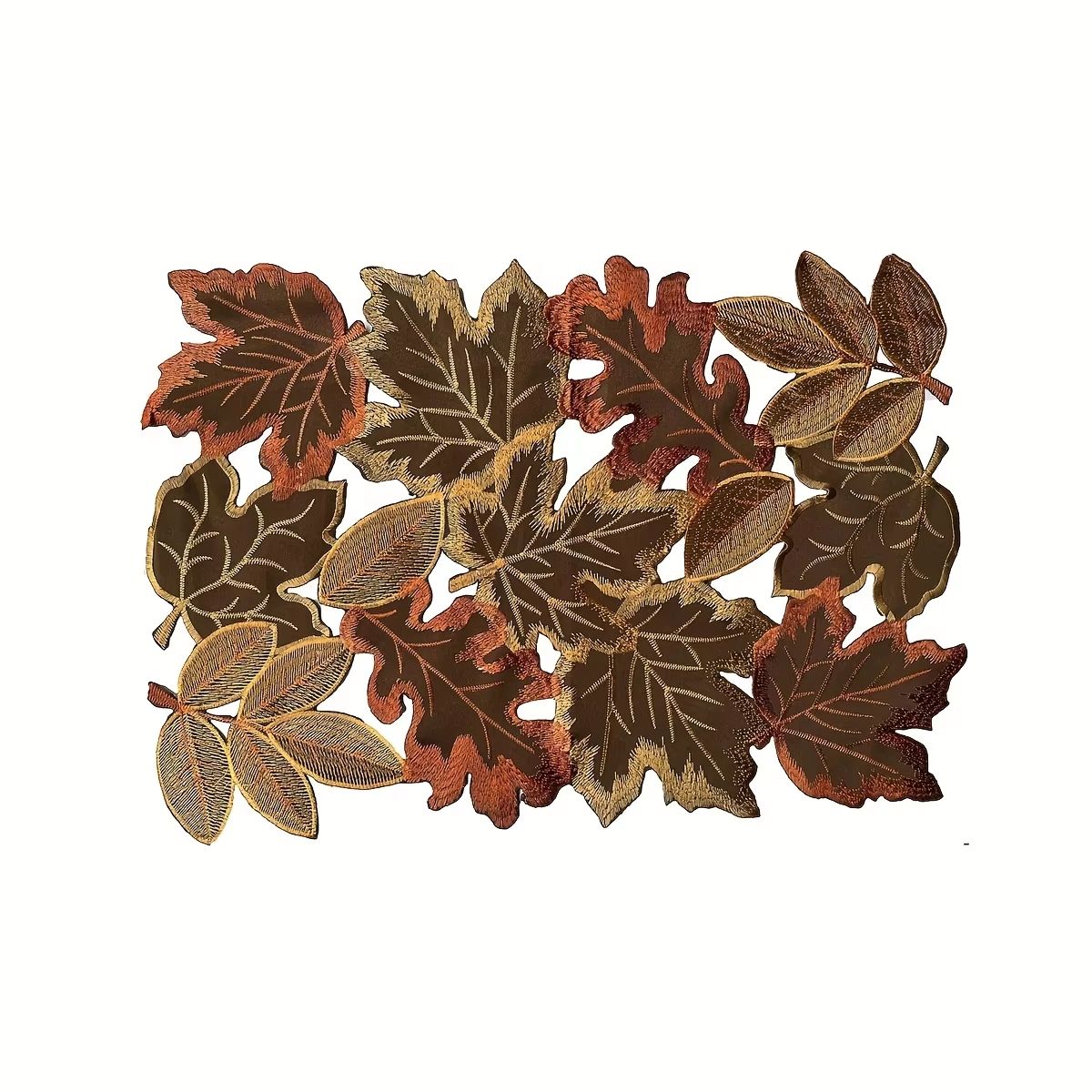 1pc Autumn Maple Leaf Embroidered Table Runner, Flocked Brown Maple Design, Rustic Farmhouse Thanksgiving Harves