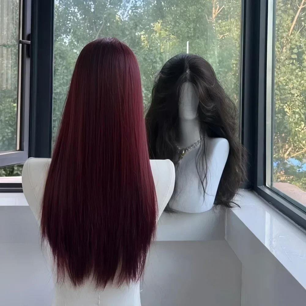 Black Synthetic Long Straight Wig Middle Part Natural Full Head Cover