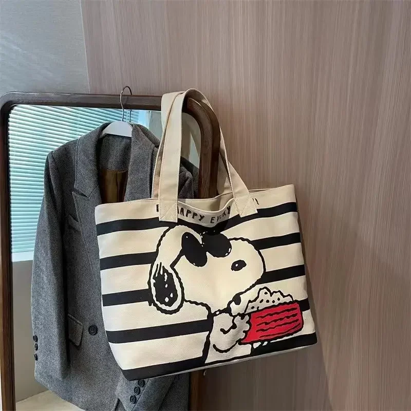 Snoopy Canvas Tote Bag Large Capacity Cute Cartoon School & Mommy Carryall