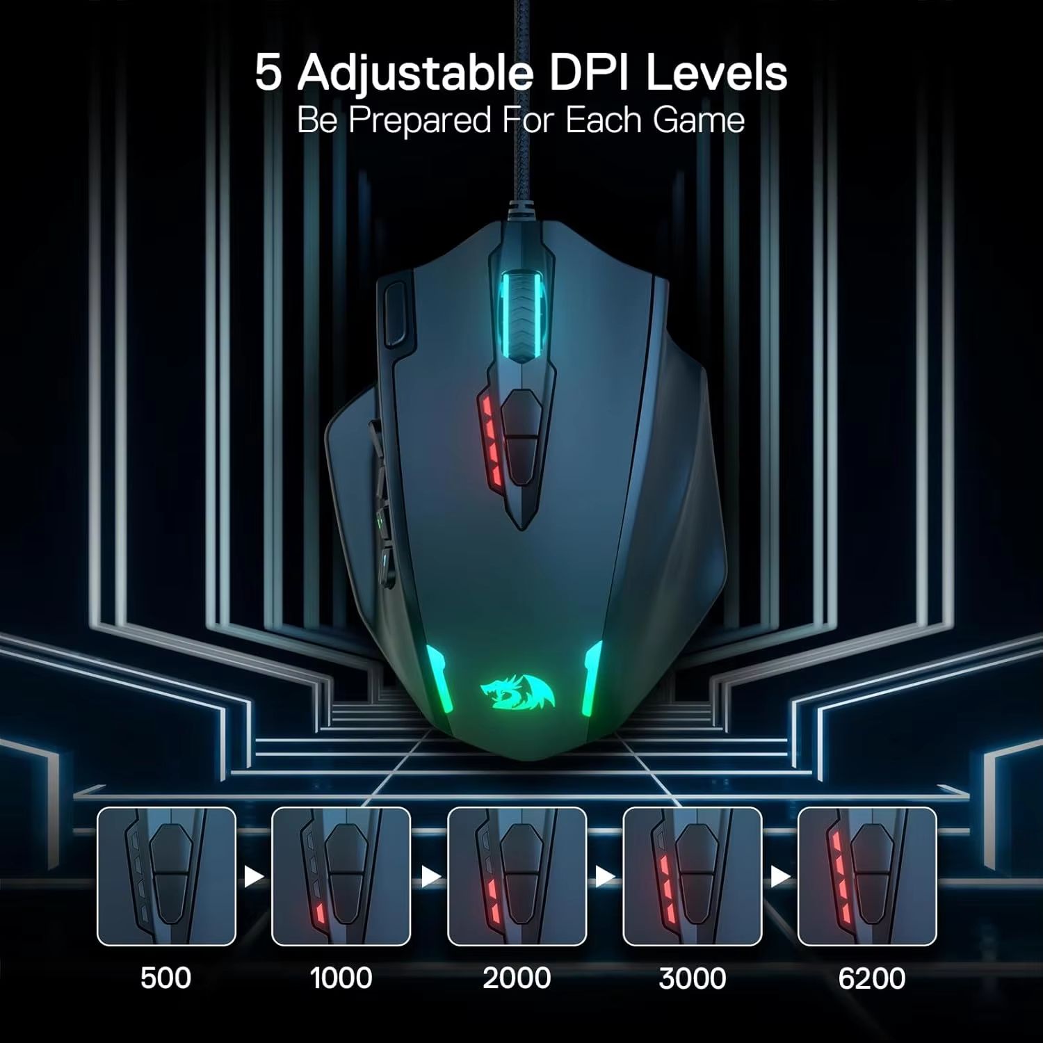 Redragon M908 Impact RGB Wired MMO Gaming Mouse, 18 Programmable Buttons, 12400 DPI