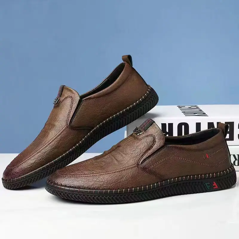 Fashion Summer Men's Leather Shoes, Slip on Casual Loafers, Soft Driving Shoes, Breathable Comfort Shoes for Men