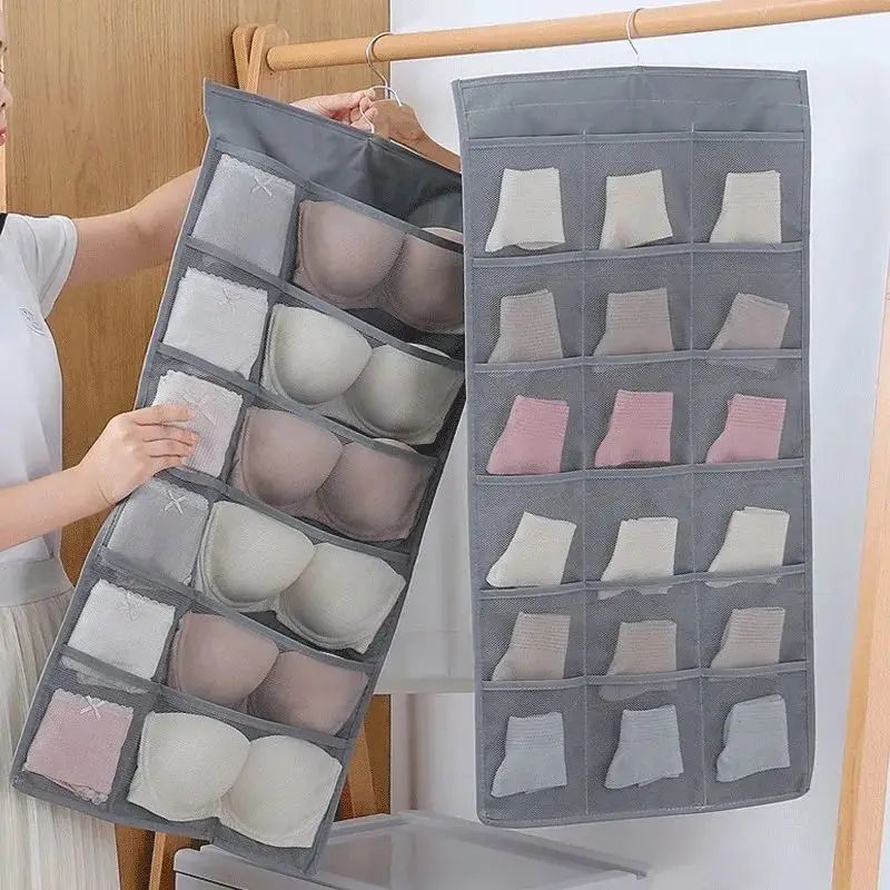 DualSpace Double-Sided Hanging Underwear Organizer – Foldable Wardrobe & Wall Storage Bag for Socks and Underpants