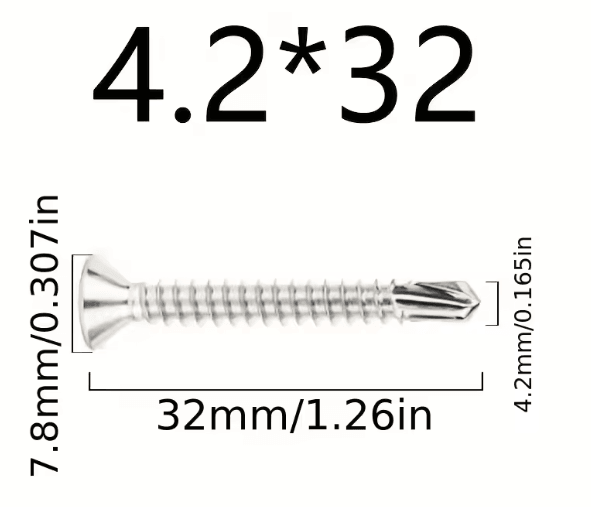 50 Piece 410 Stainless Steel Flat Head Self Drilling Screws M4.2
