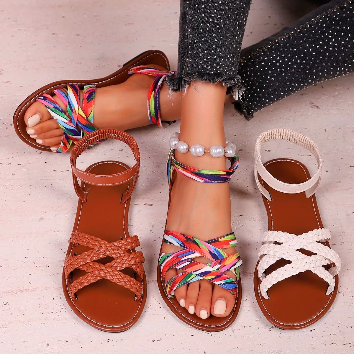 Womens Summer Roman Strap Sandals with Non Slip Rubber Soles