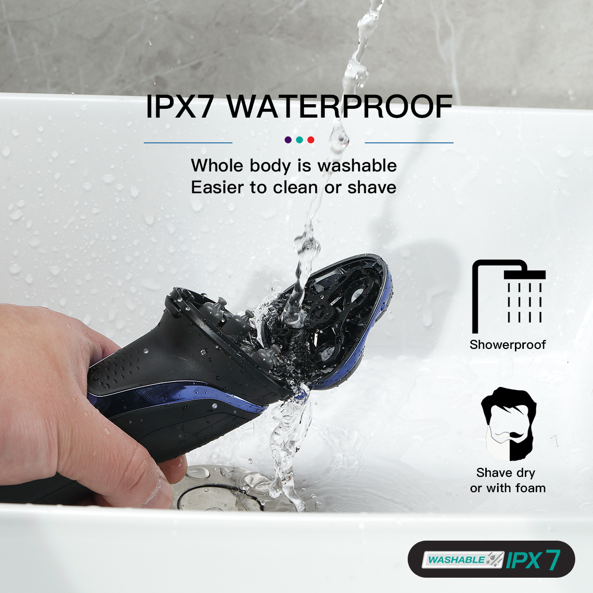 Rechargeable Waterproof Electric Shaver with Rotary Heads, LED Display & Pop Up Trimmer