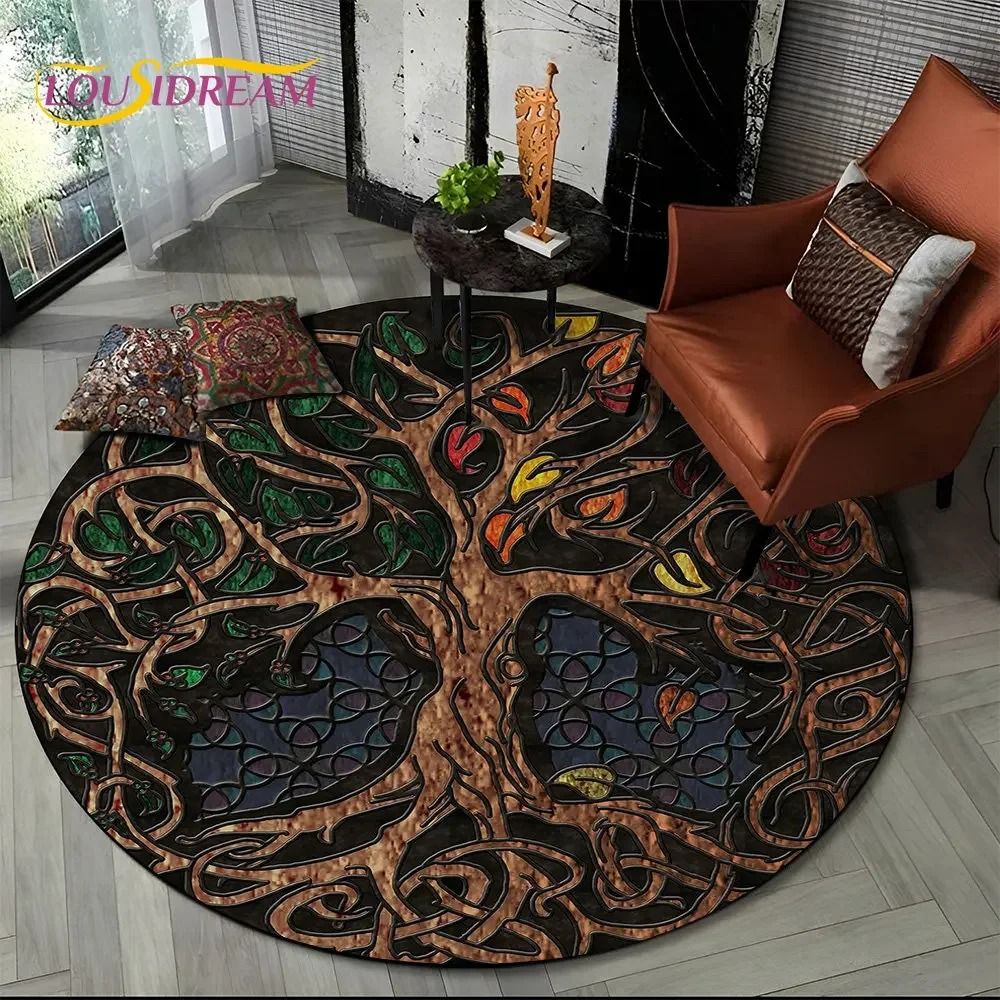 Viking Yggdrasil & Valknut Round Area Rug