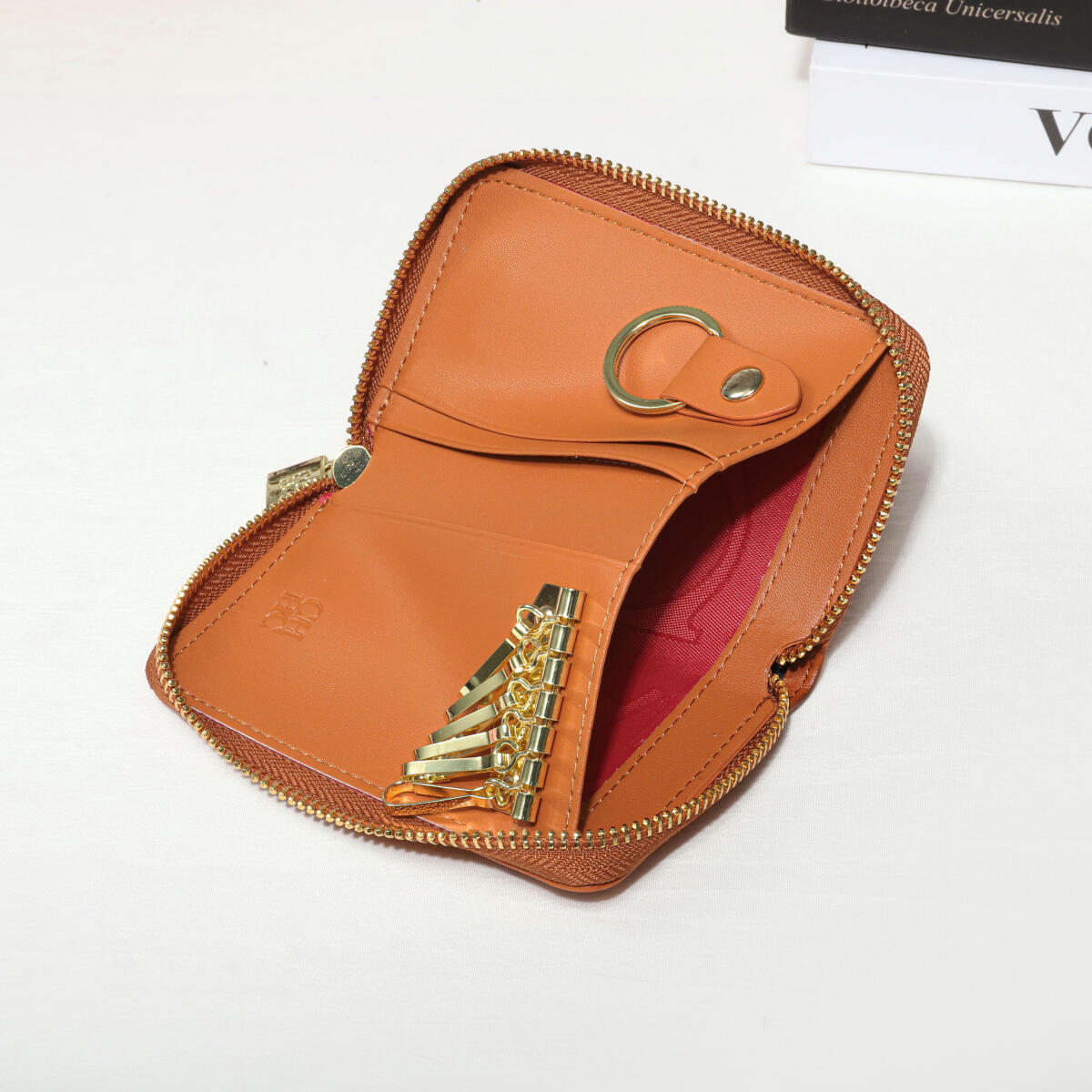 Womens Premium PU Leather Zipper Wallet Stylish Solid Color Embossed Logo Purse