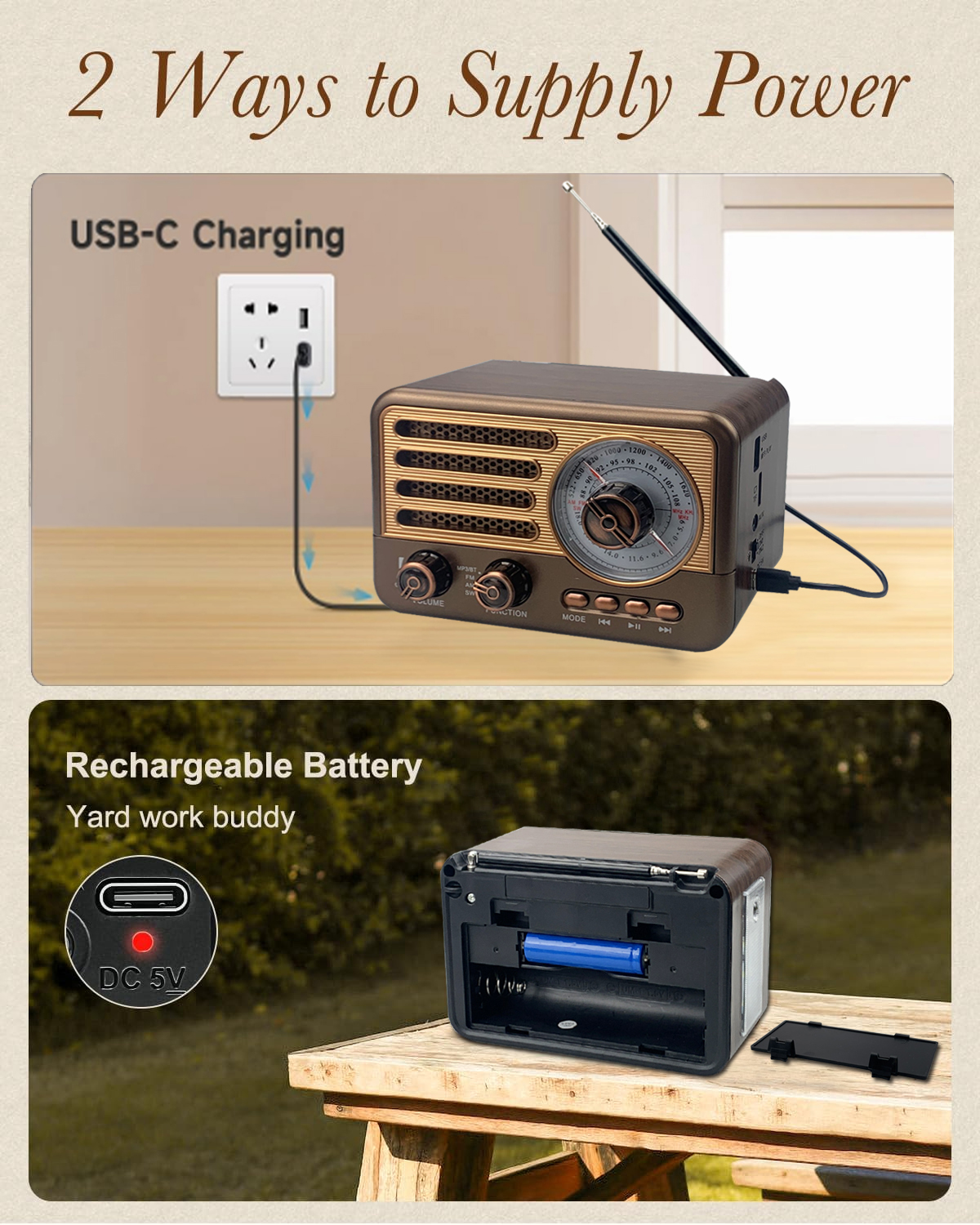 Portable Bluetooth AM FM Radio with LED Flashlight