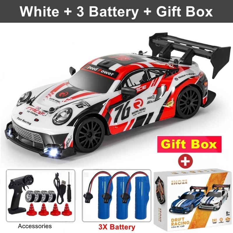 4WD RC Drift Car with LED Lights Rechargeable Remote Control Racing Toy