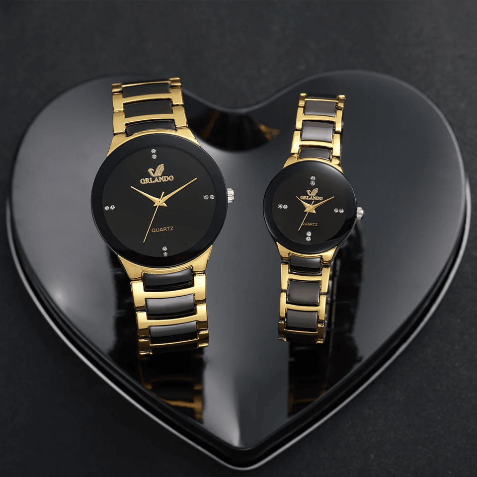 Couple Stainless Steel Quartz Watch Set Classic Analog Style