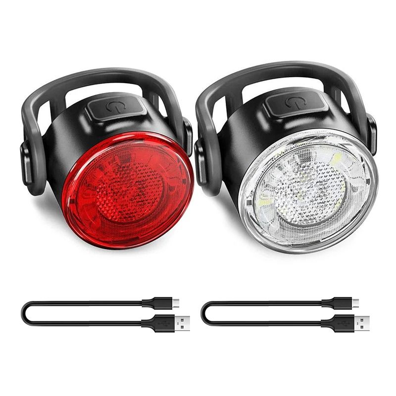 Increase your visibility and safety during night rides with this rechargeable bike light set featuring both front and re