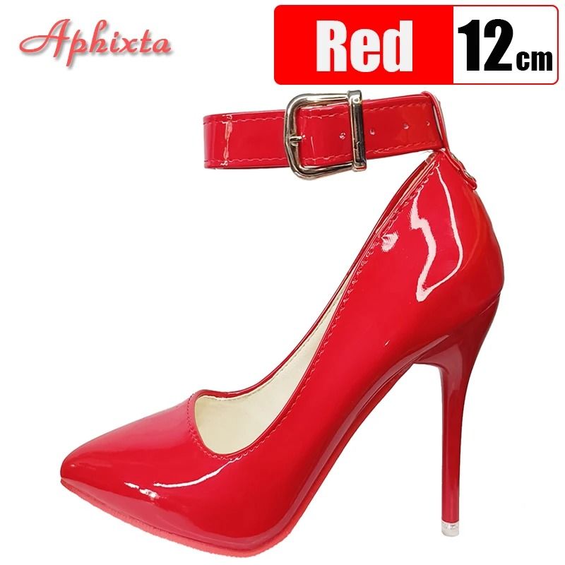 Aphixta 10cm 12cm Metal Buckle Stiletto Heels Pointed Toe Party Pumps