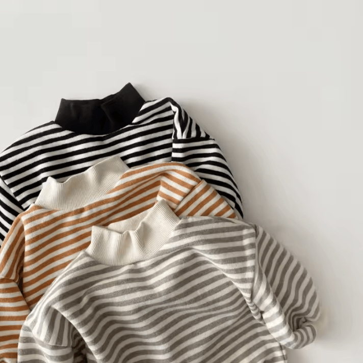 Striped Baby High Neck Sweatshirt Thick Warm Toddler Cotton Sweater Top