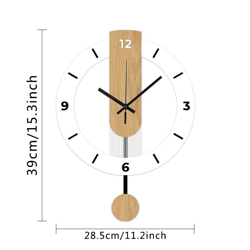 Modern Wooden Pendulum Wall Clock Silent Minimalist Home Decor