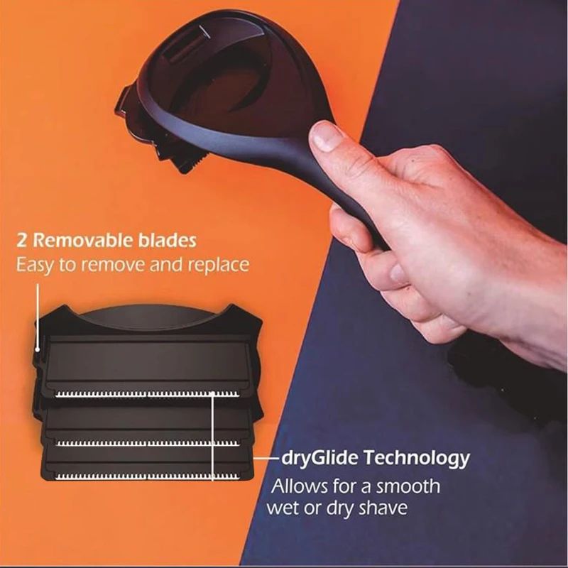 B8 Mens Back Shaver – Long Handle Foldable Manual Back Hair Remover for Smooth Body Hair Removal