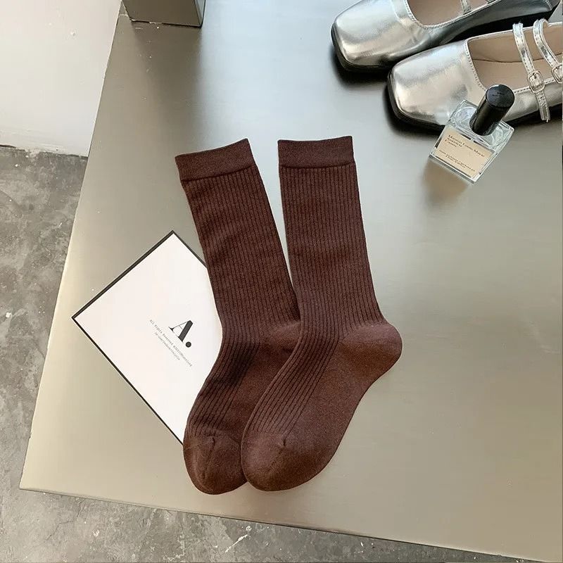 Trendy Striped Angola Red Pile Up Socks Thin Summer Ankle Socks JK Simple Stacked Socks