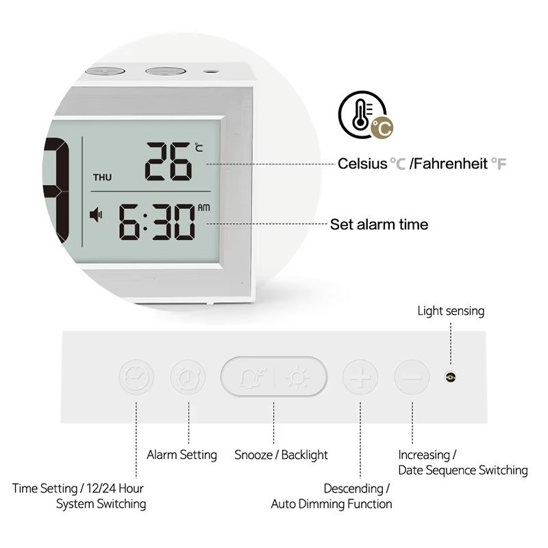 Retro LCD Digital Desk Clock with Alarm, Backlight, Calendar & Temperature Display