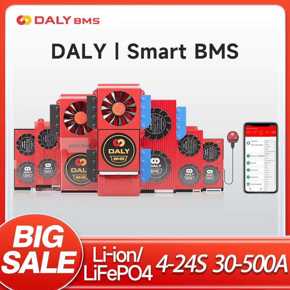 Daly Smart BMS for LiFePO4 & Li-Ion Batteries – 10S–24S 36V/48V High-Current Battery Management System (40A–500A)