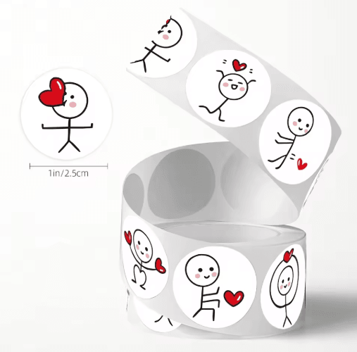 Matchstick People Thumbs-Up Stickers – 500pcs/Roll Self-Adhesive PVC Labels