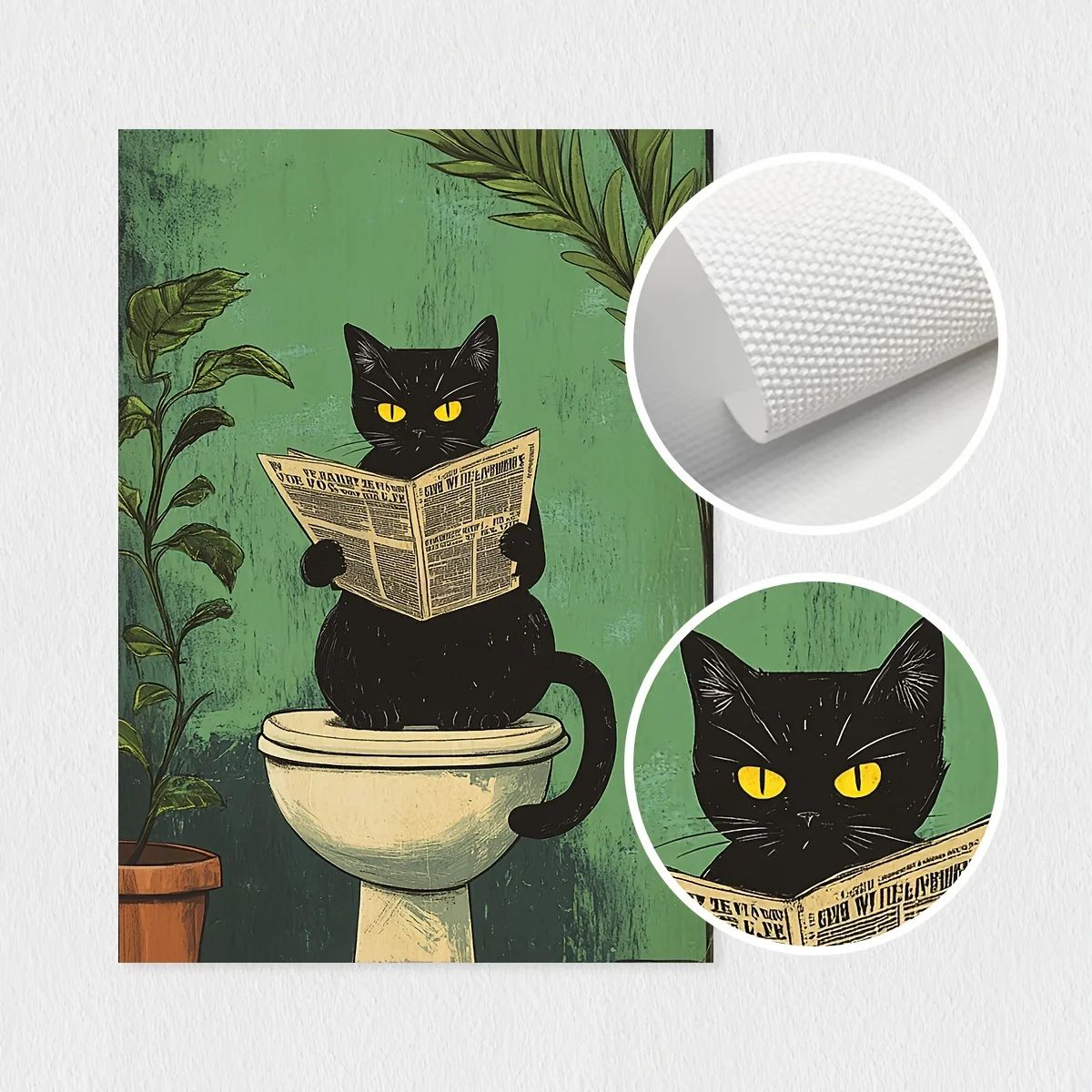 Funny Black Cat Bathroom Wall Art Set