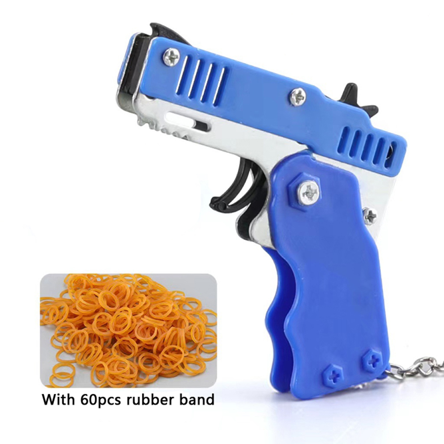 Mini Folding Rubber Band Launcher Toy With Keychain