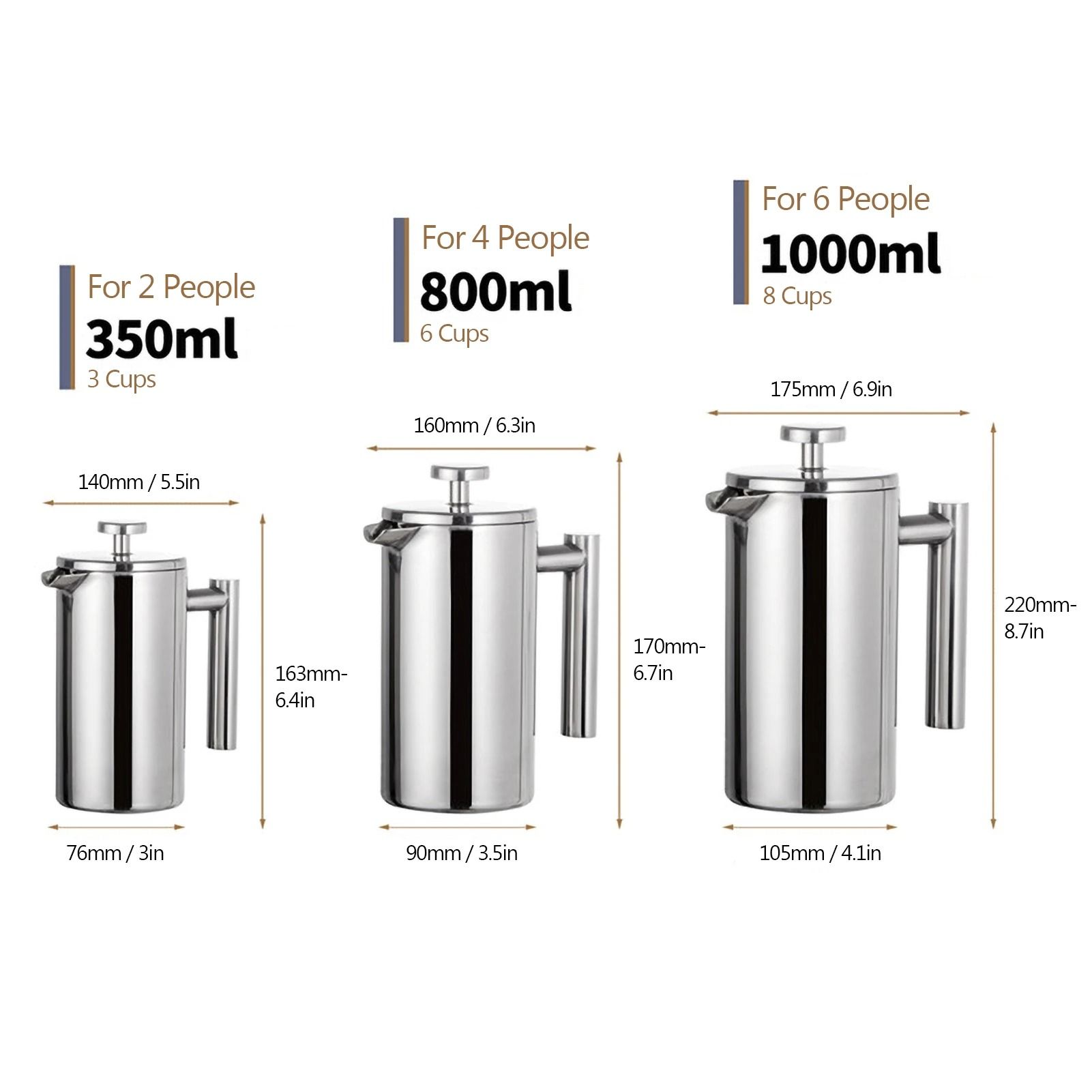 French Press Pot Stainless Steel Double Walled Insulated Coffee Maker