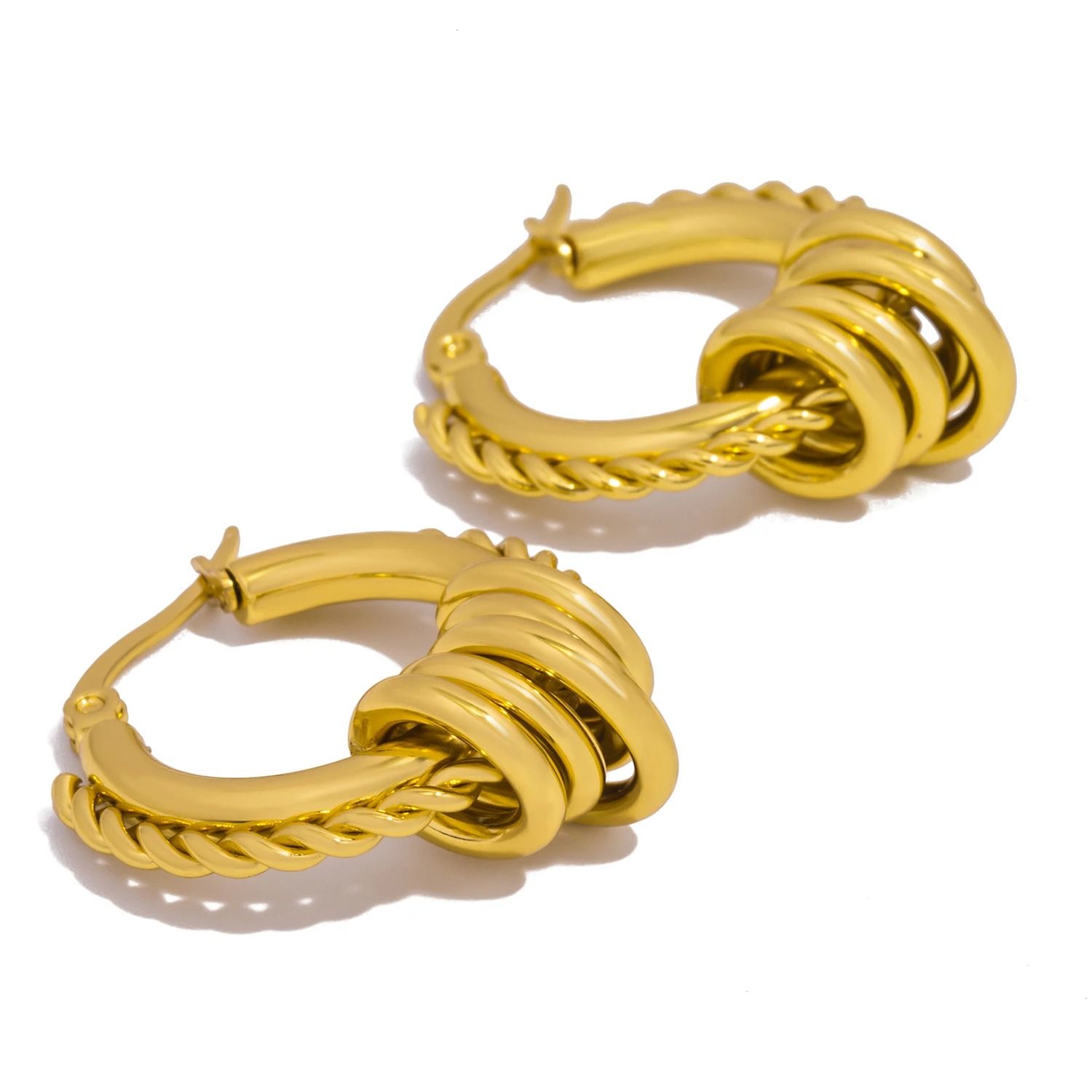 Multilayer Circle Twist Earrings Gold Plated Stainless Steel Statement Earrings