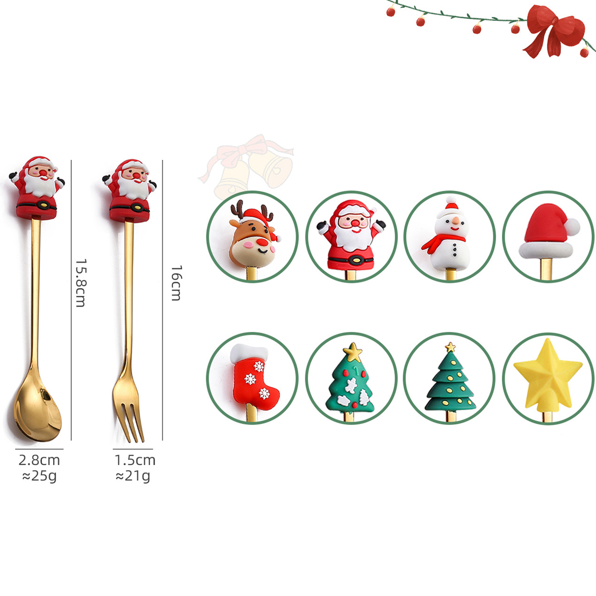 Stainless Steel Leeseph Spoons, Christmas Pendant Coffee Spoon, Tea Dessert Spoon, Xmas Party Gift Set