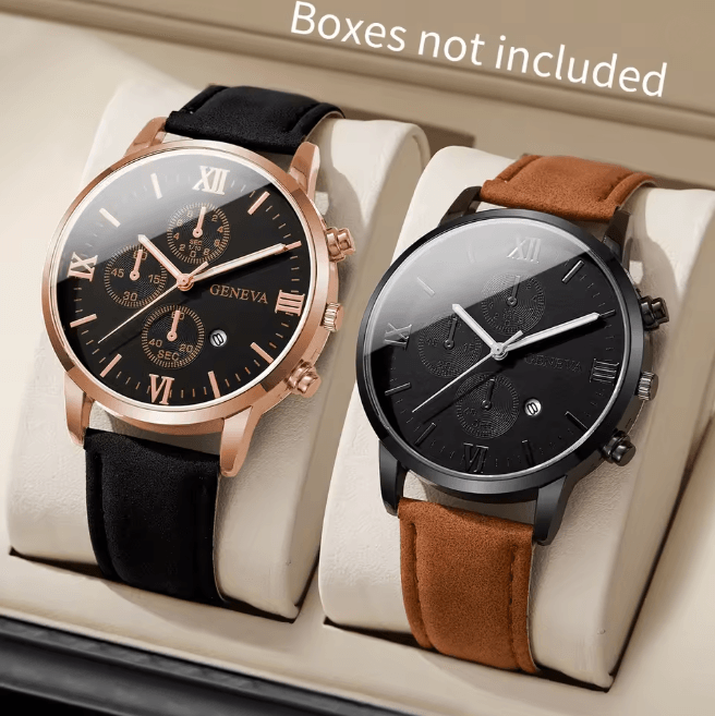 Mens Roman Dial Quartz Watch Leather Band Business Style