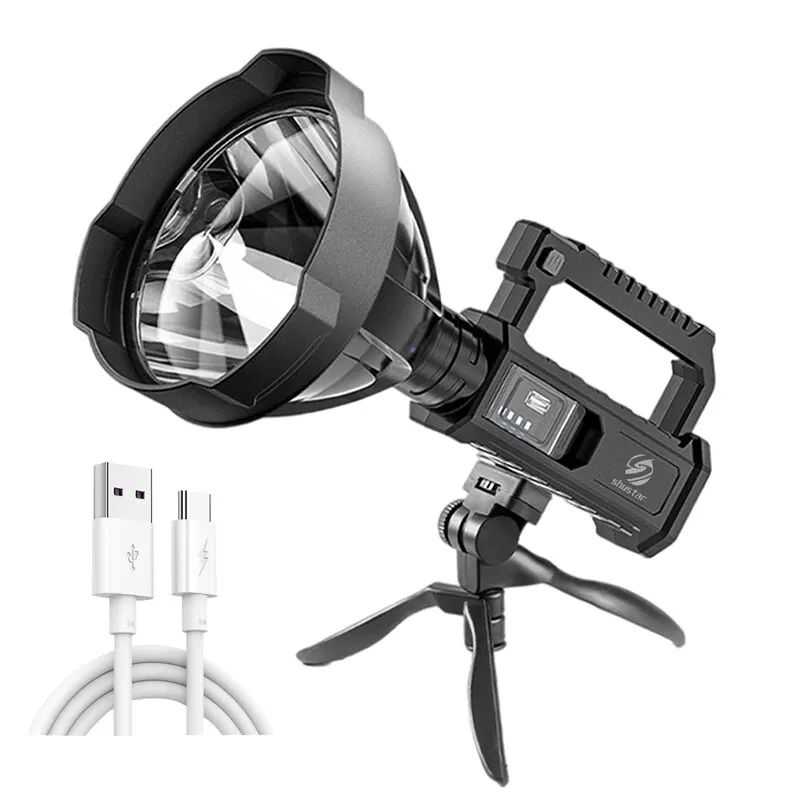 Rechargeable High Power LED Flashlights, Ultra Long Lighting Distance Searchlight, Powerful Torch Lamp for Outdoor